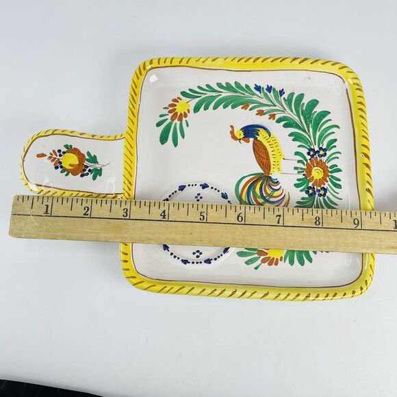 Italy Pottery Majolica Snack Tray Cup Holder Galletto Rooster Terracotta VTG - Picture 3 of 16
